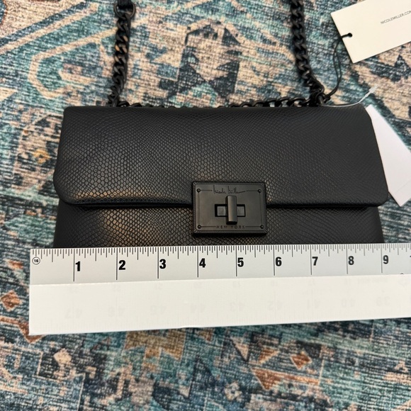 NICOLE MILLER NEW Faux Leather Crossbody in Monochromatic Black with Chain Strap - Picture 7 of 7